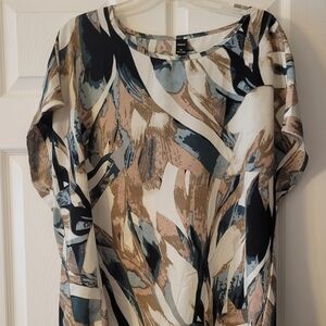 George Abstract Brushstroke Short Sleeve Top in Green, Cream, Tan